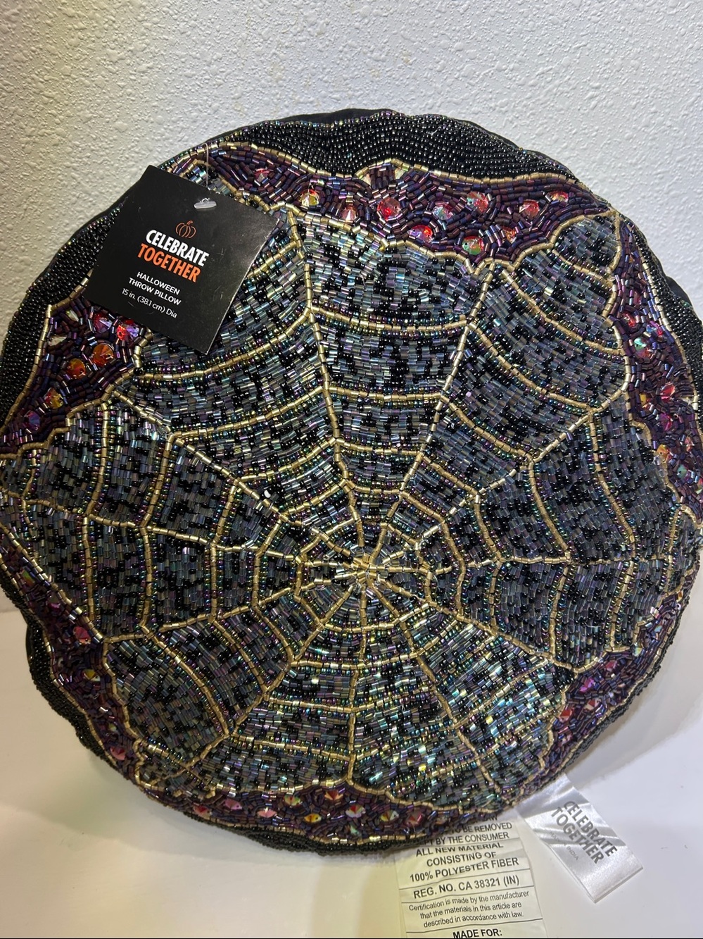 NWT Beaded Spider Web Throw Pillow by Celebrate Together